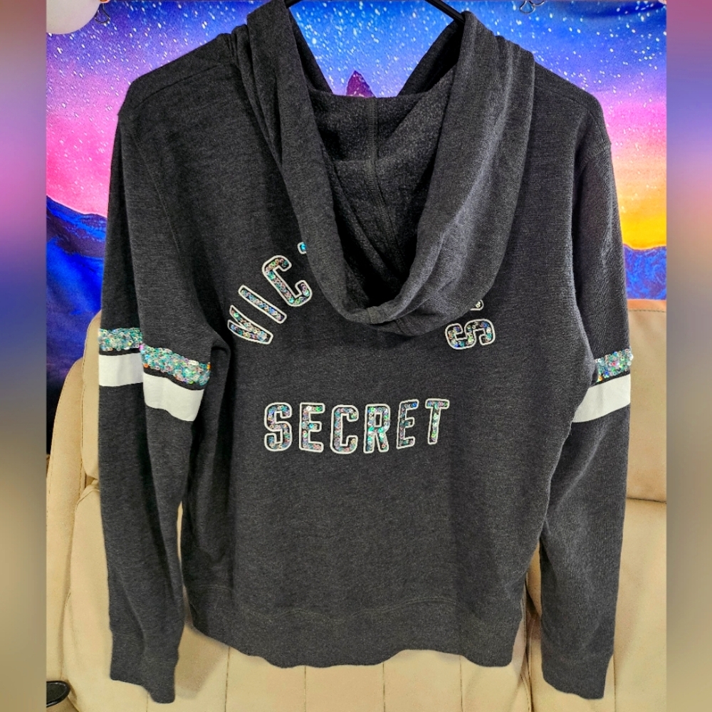 Victoria's Secret M Zip Up Sweater Bedazzled embellished arm wing zipper